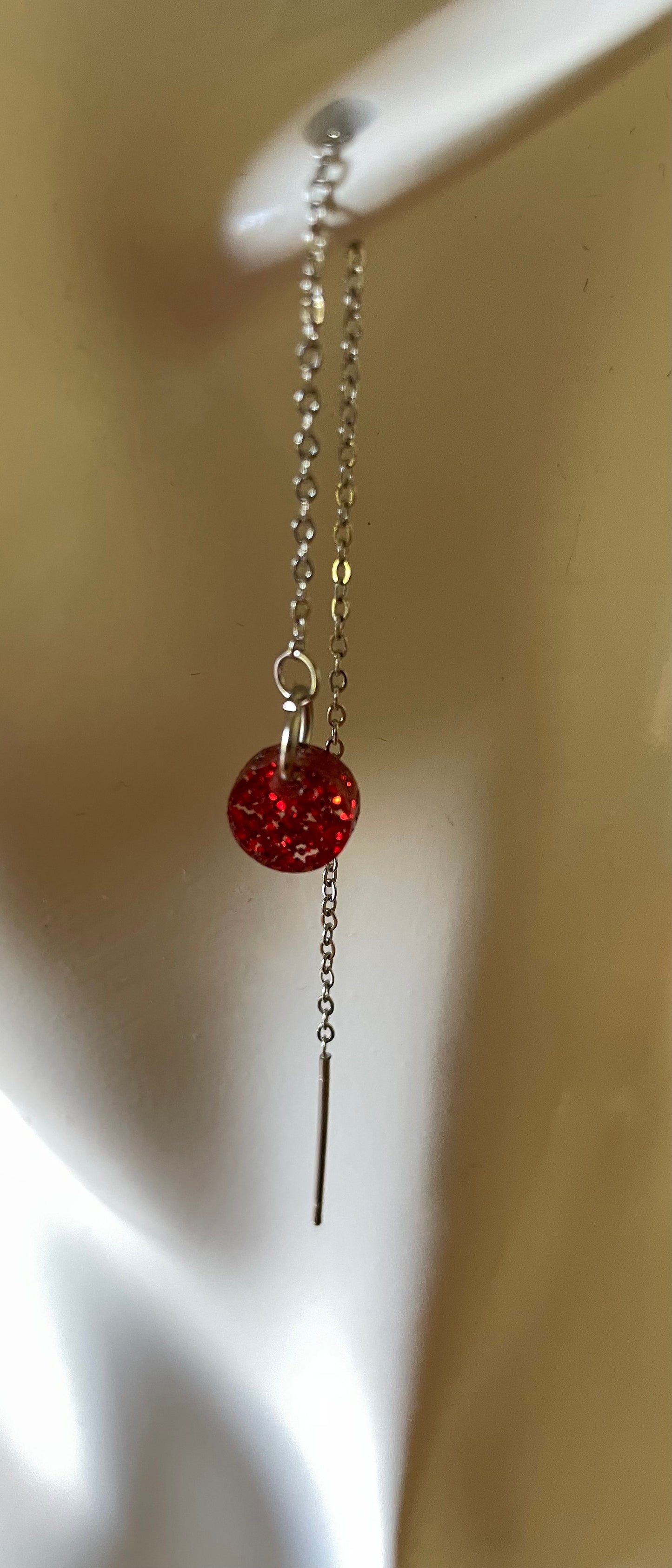 Small round acrylic threader drop earrings