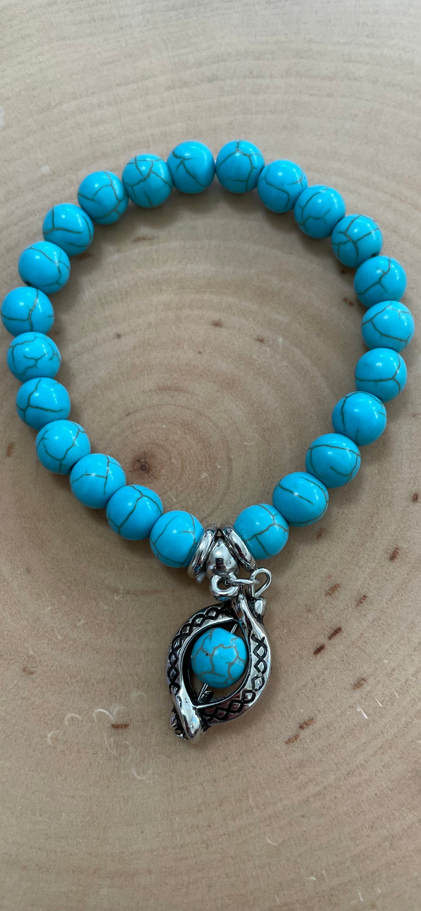 Turquoise Bead bracelet with Charm