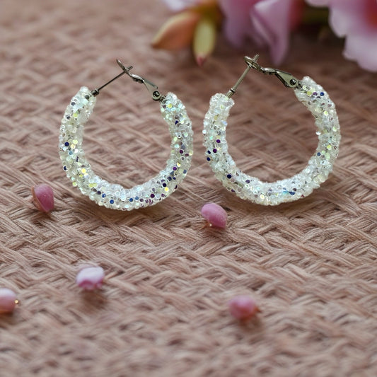 25mm White Sparkly hoop earrings