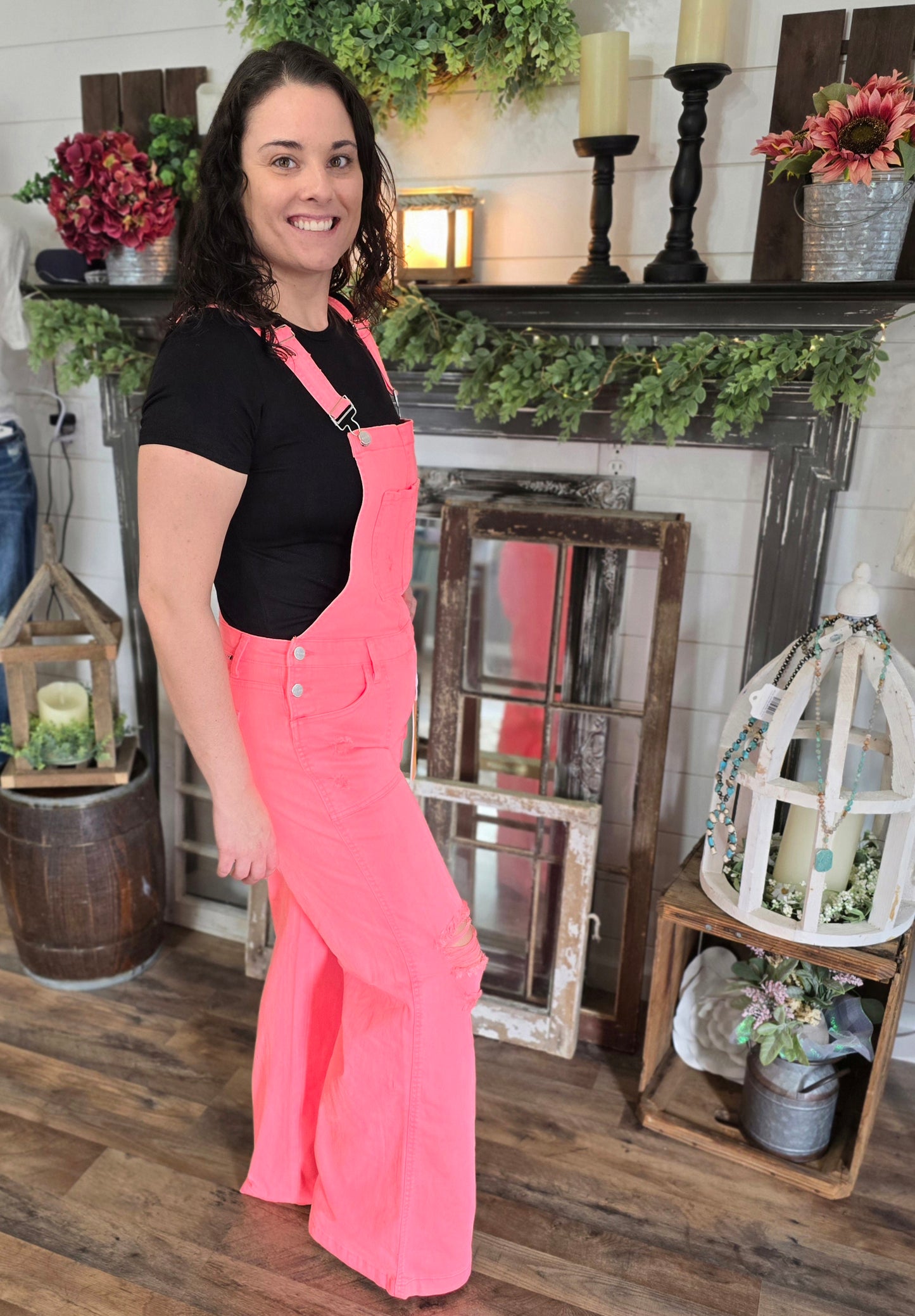Risen Coral Wide Leg Overalls