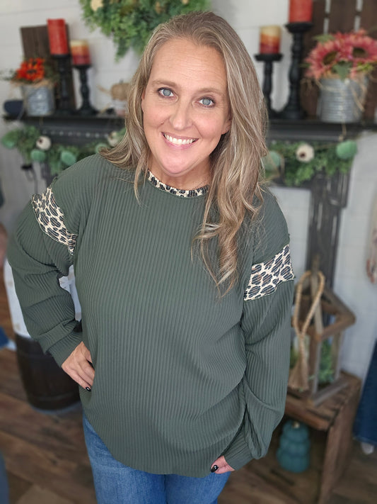 Olive Cheetah Ribbed Top