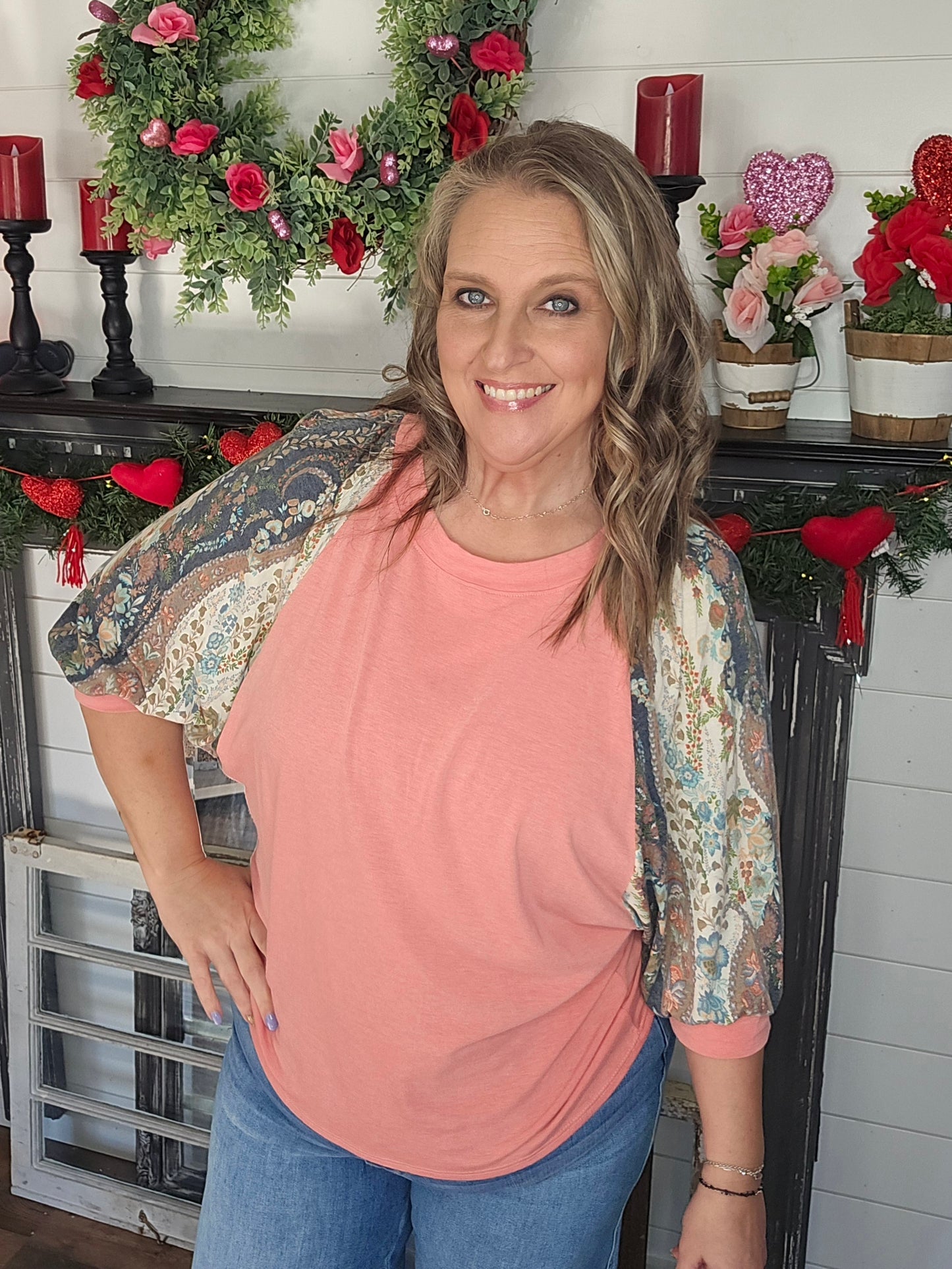 Carolyn Coral Puff Sleeve Top
