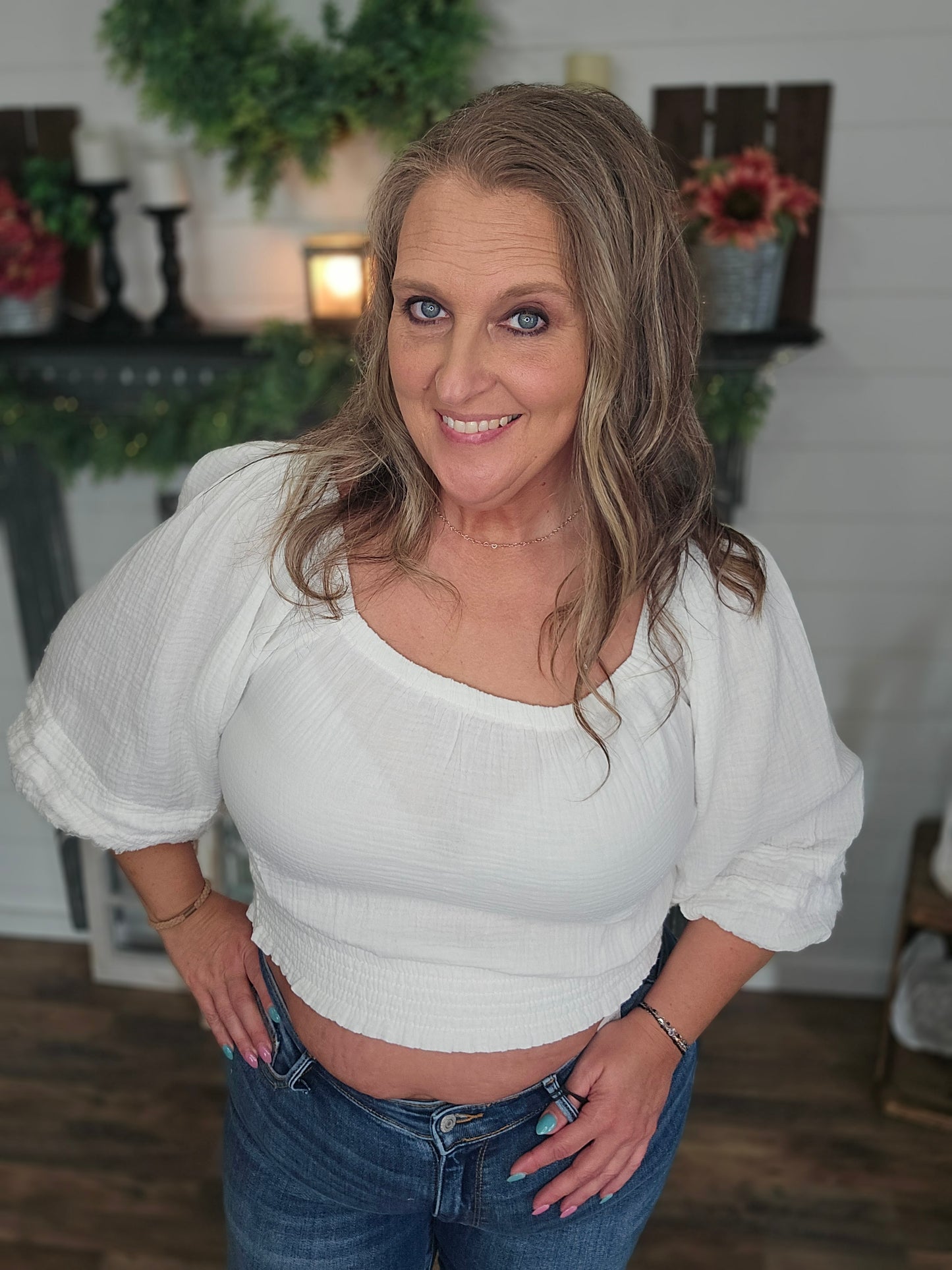 Pretty Peasant Sleeve Cropped Blouse