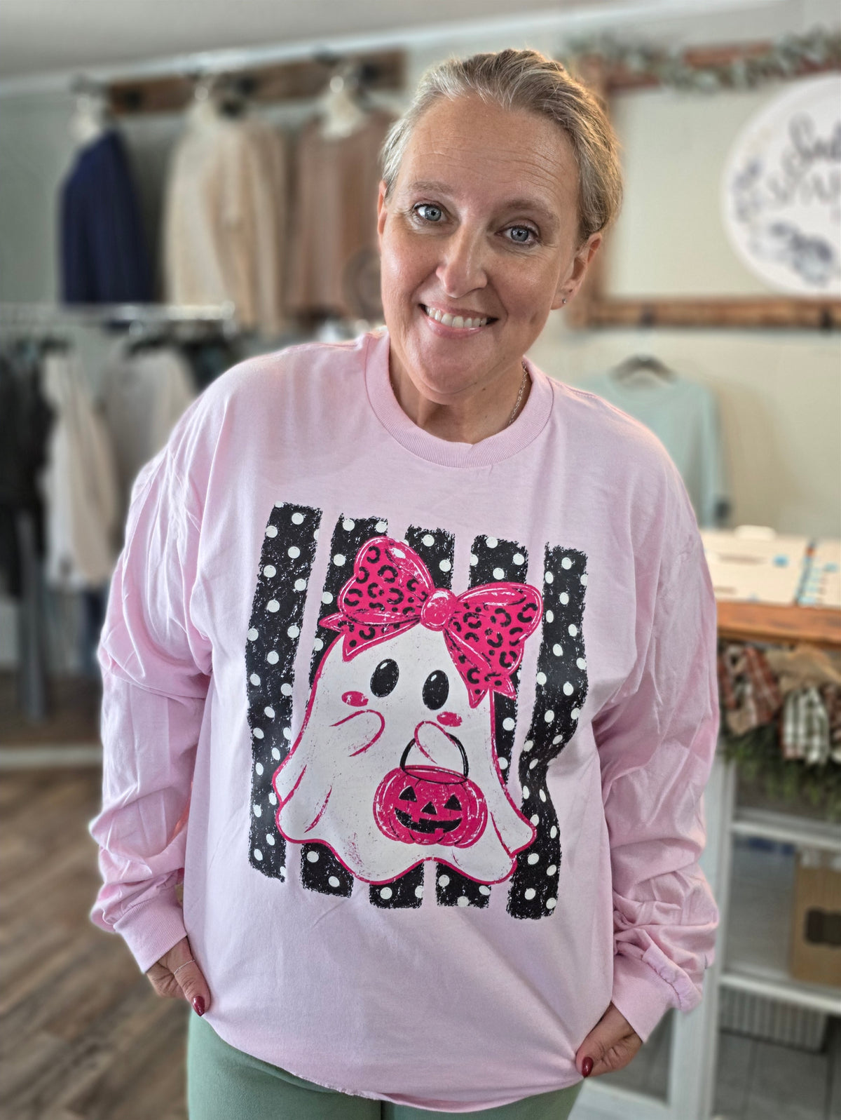 Pink Girly Ghost Long Sleeve Tee