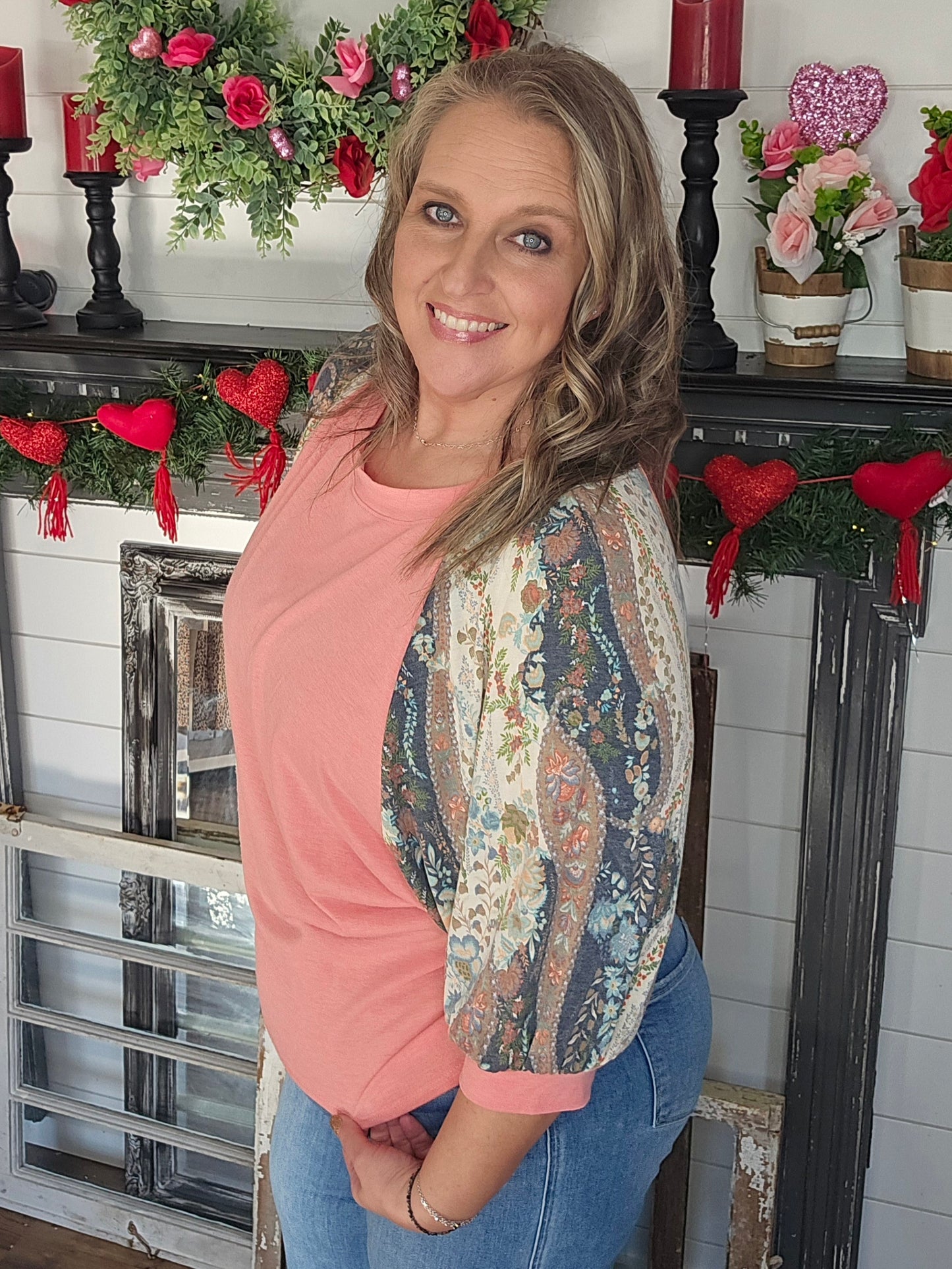 Carolyn Coral Puff Sleeve Top