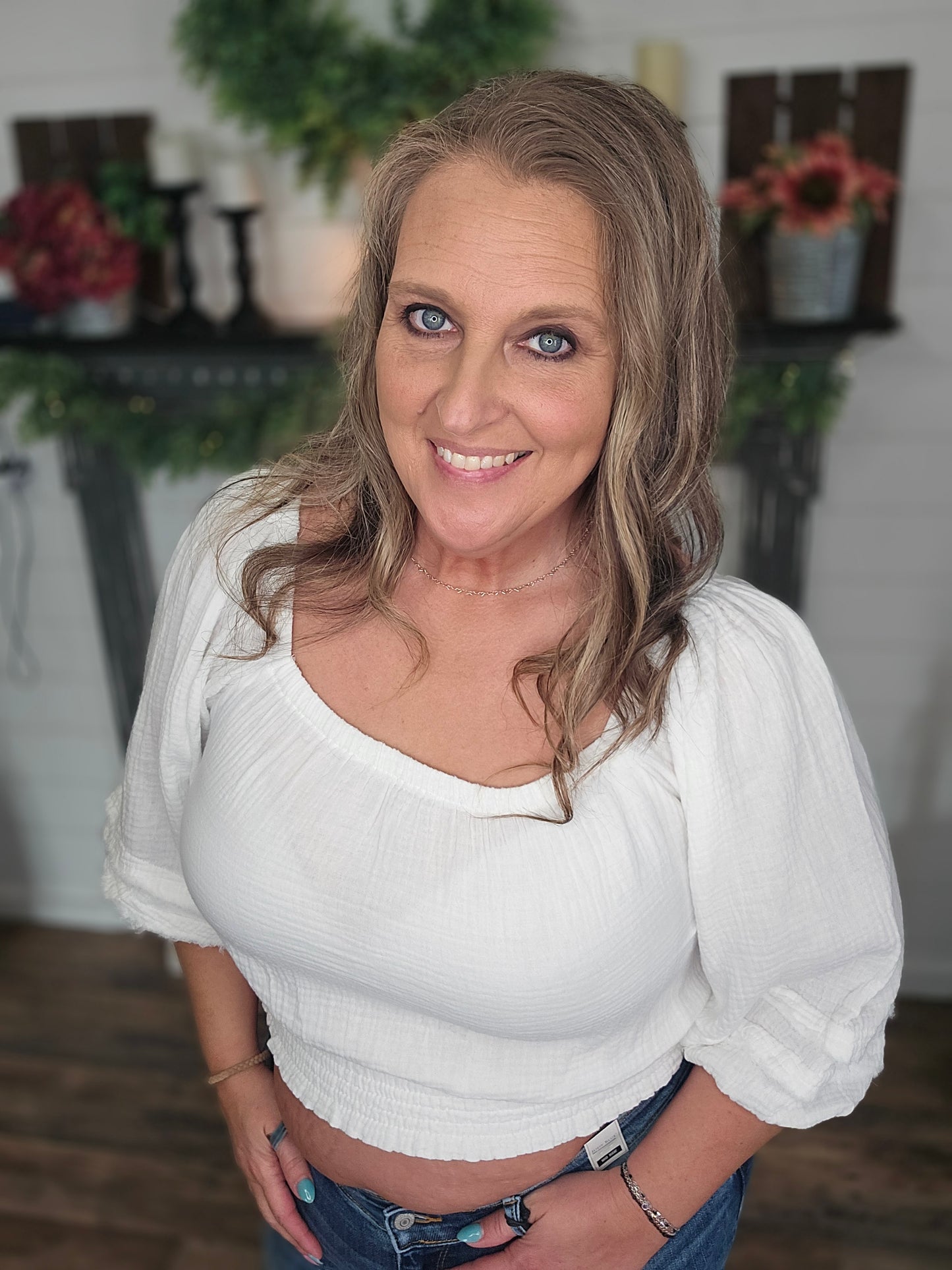 Pretty Peasant Sleeve Cropped Blouse