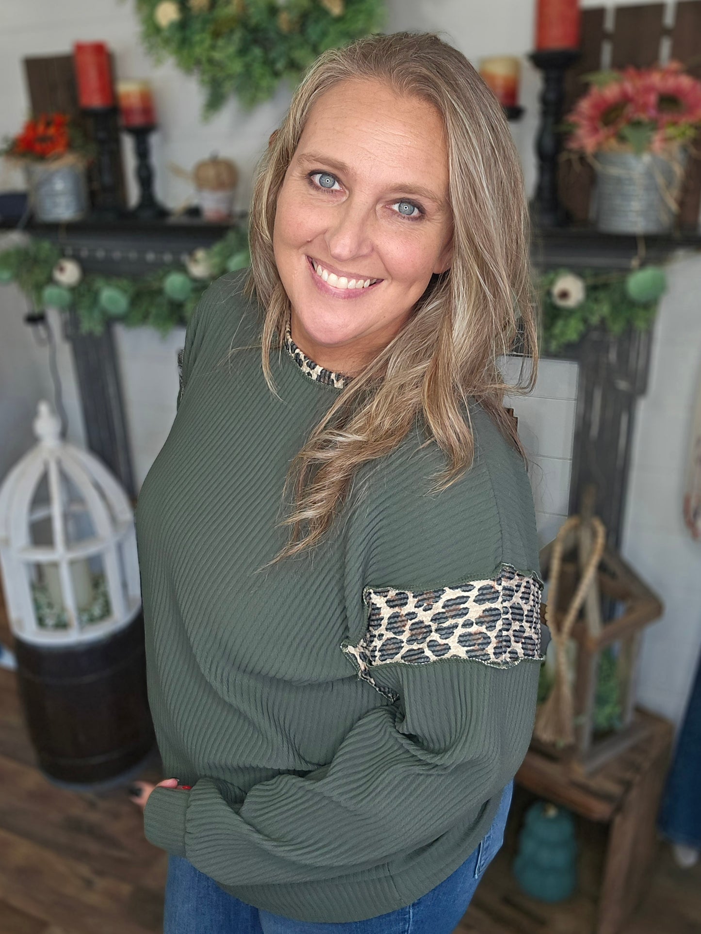 Olive Cheetah Ribbed Top
