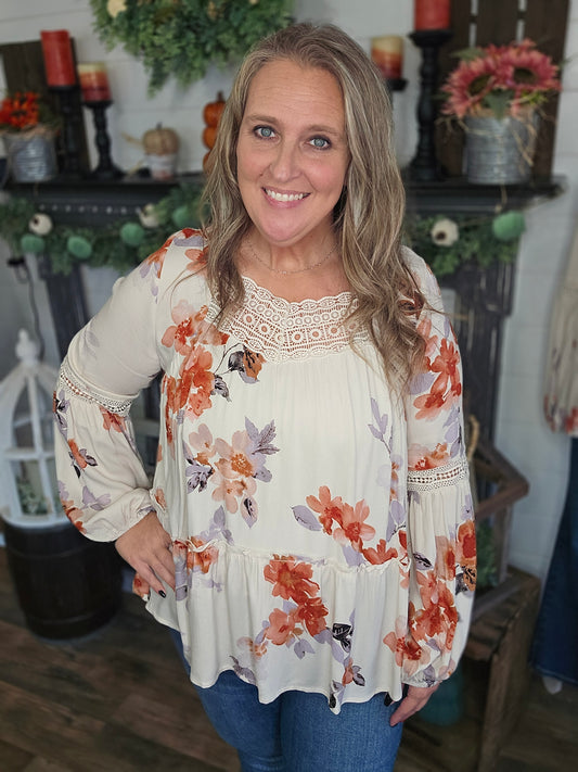 Fall Floral and Lace Tunic Blouse