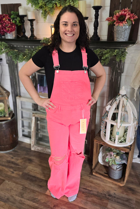 Risen Coral Wide Leg Overalls