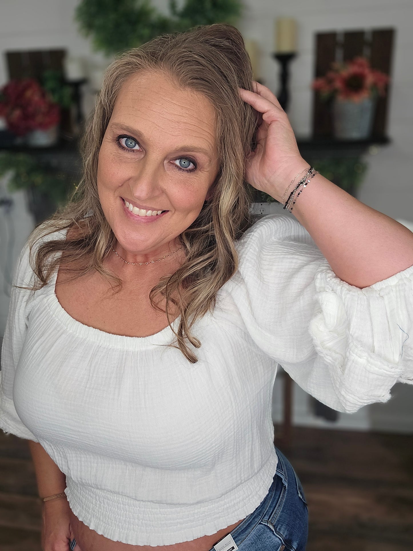 Pretty Peasant Sleeve Cropped Blouse