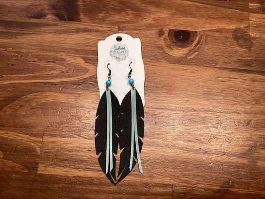SSB large Black/Turquoise leaf dangle earrings