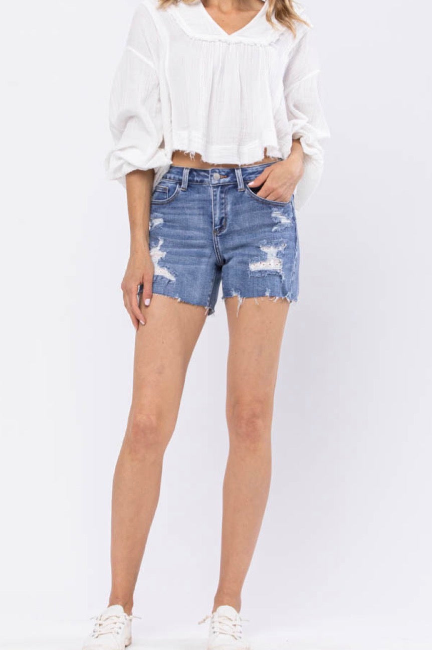 Judy Blue Lace Patch Destroy Shorts
