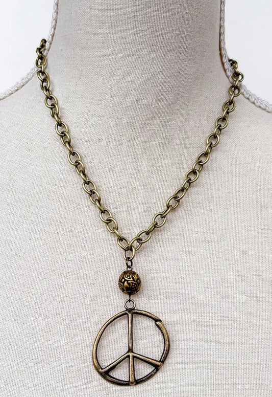 Belsie Bronze Peace Sign Necklace