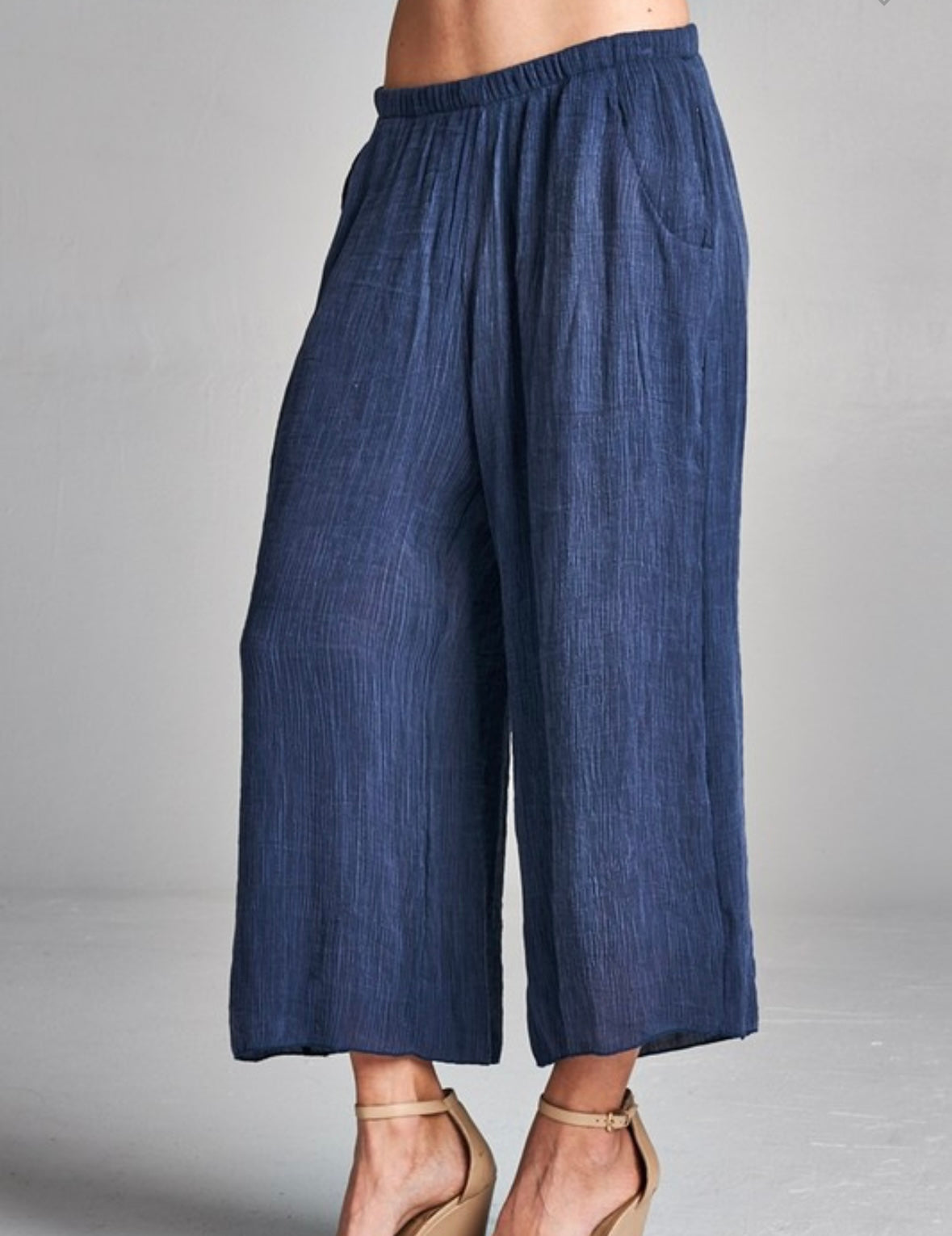 Crinkle Denim Blue Pants