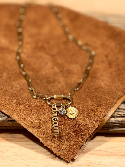 Gold Paperclip Cross Charm Necklace
