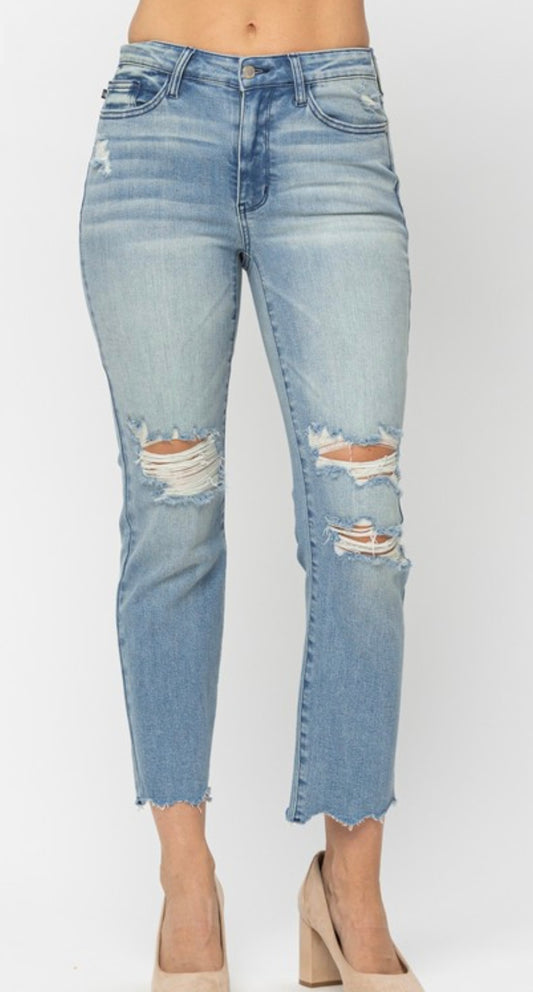 Judy Blue MR Destroyed Crop Straight Fit Jeans