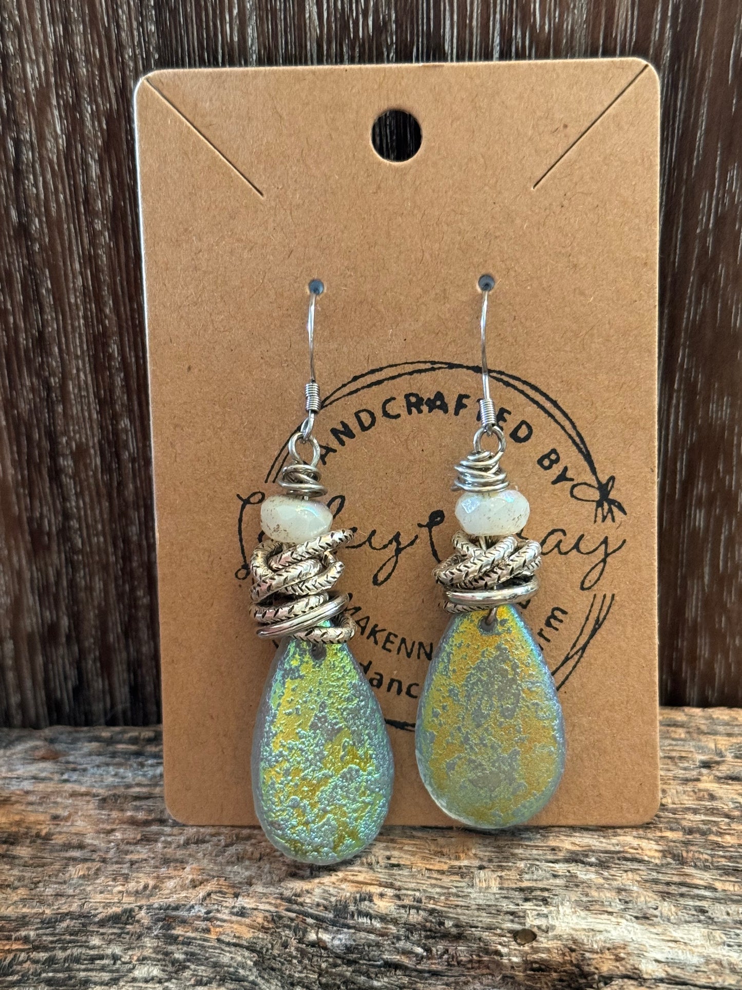 Czech Irridescent Glass Pendant Earrings