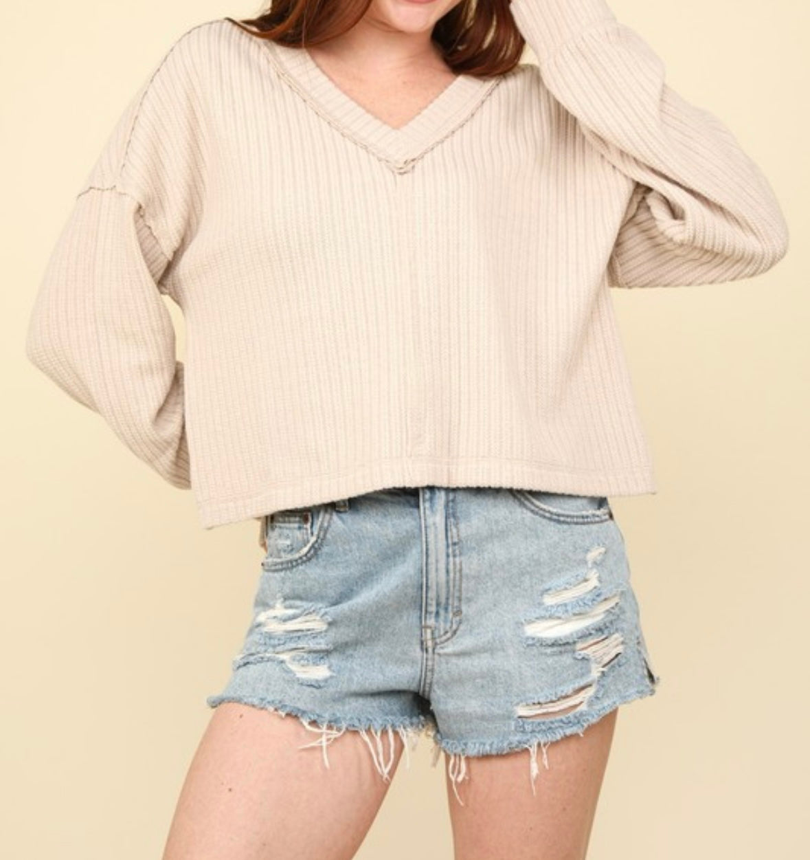 Comfy Cropped V Neck Top