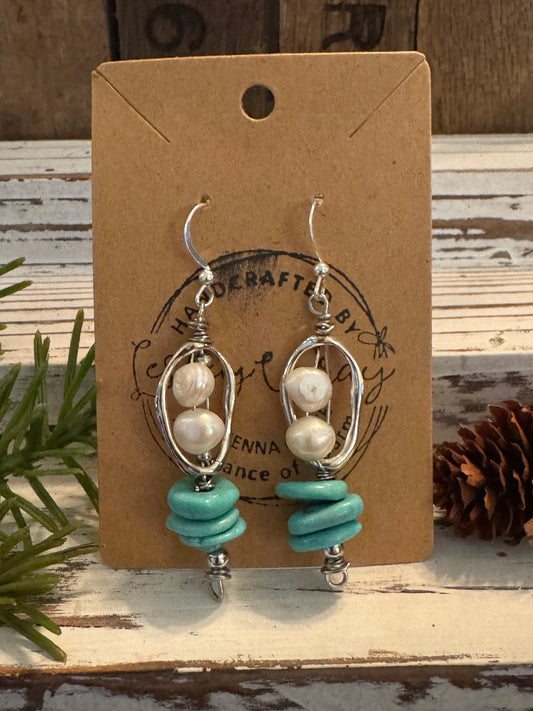 Turquoise and Freshwater Pearl Earrings