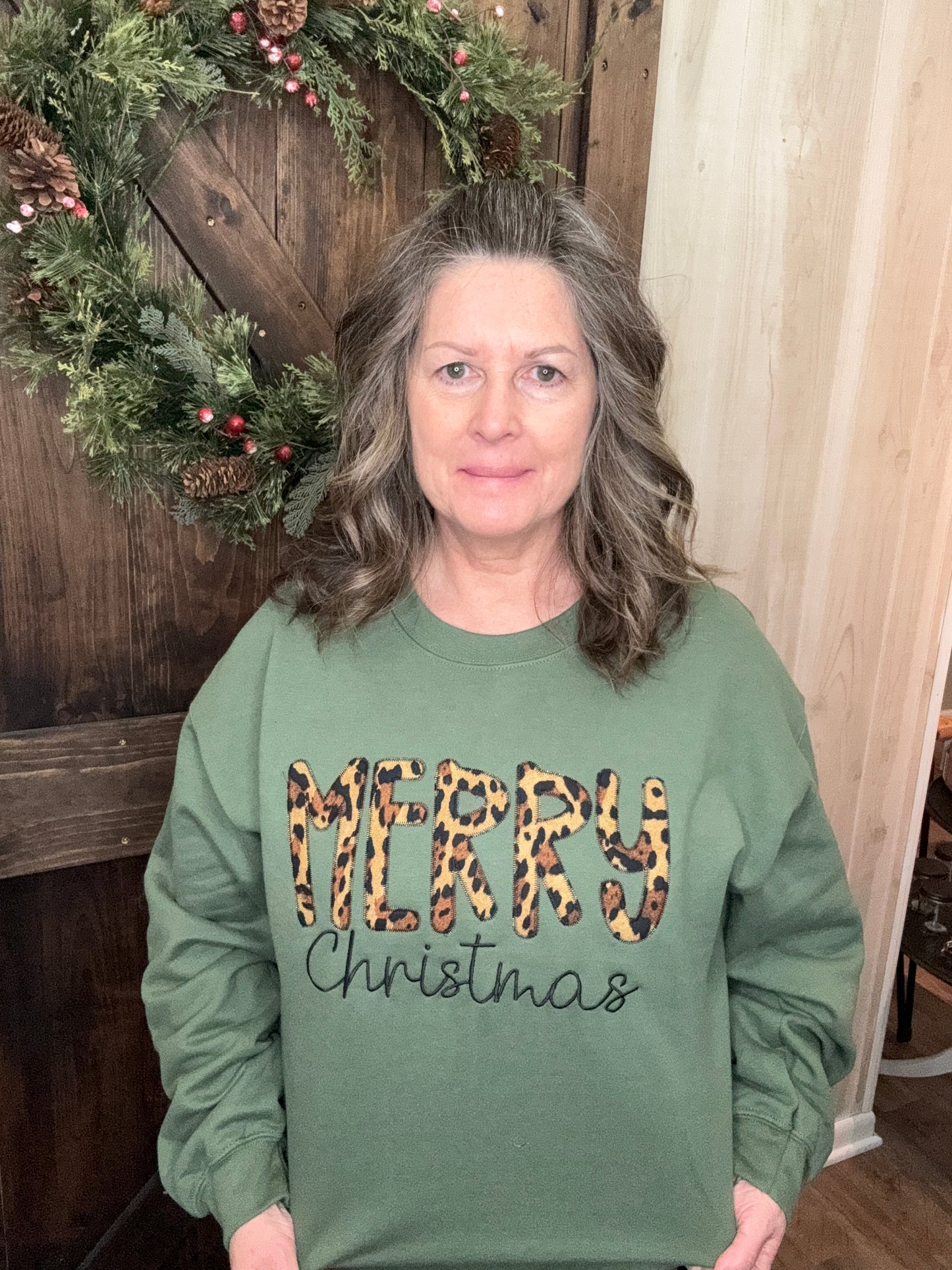 Sewing Memories Cheetah “Merry” Christmas Sweatshirt