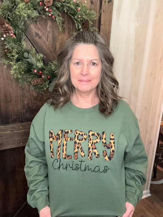 Sewing Memories Cheetah “Merry” Christmas Sweatshirt