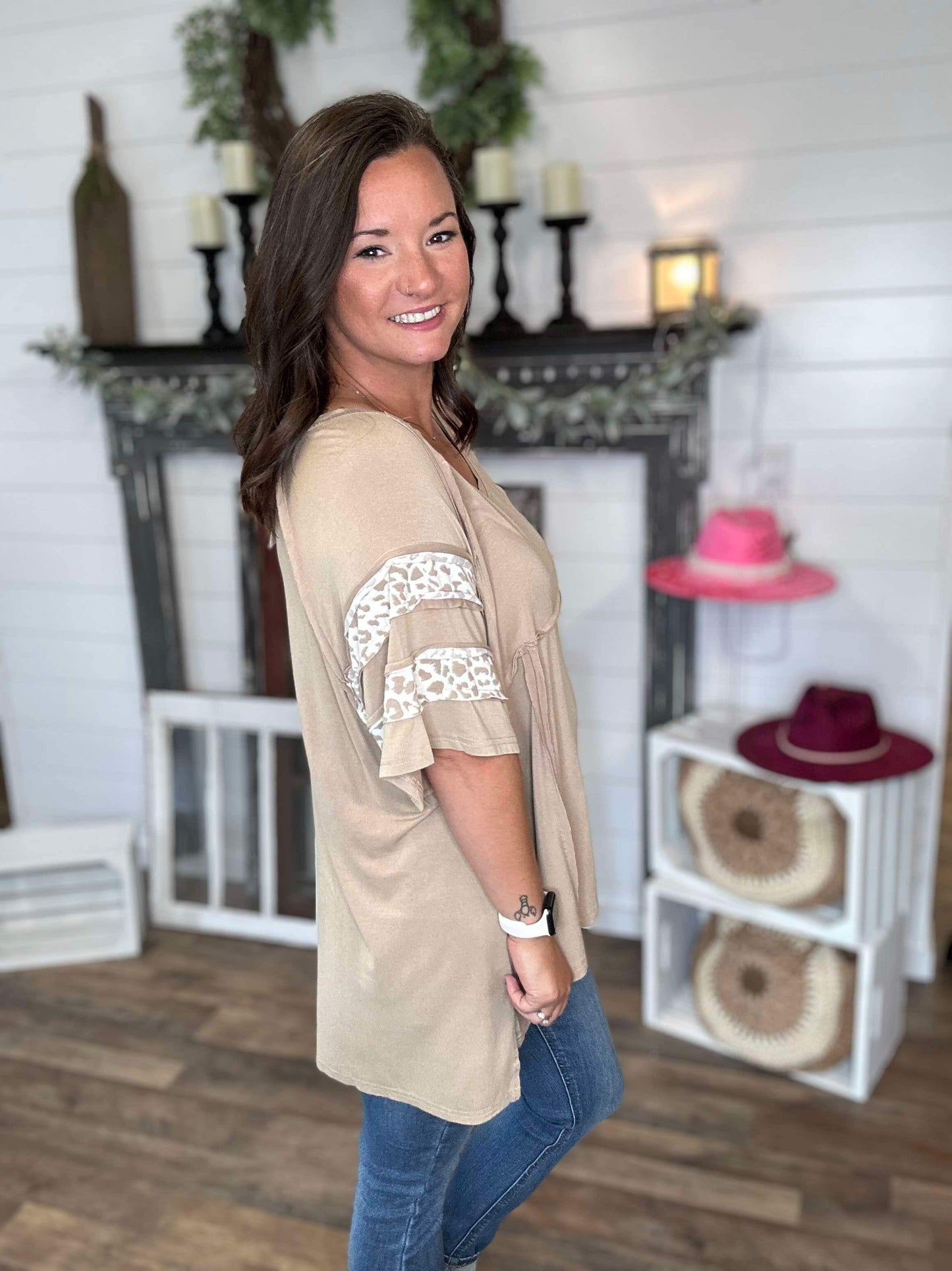 Cheetah Trim Taupe Top