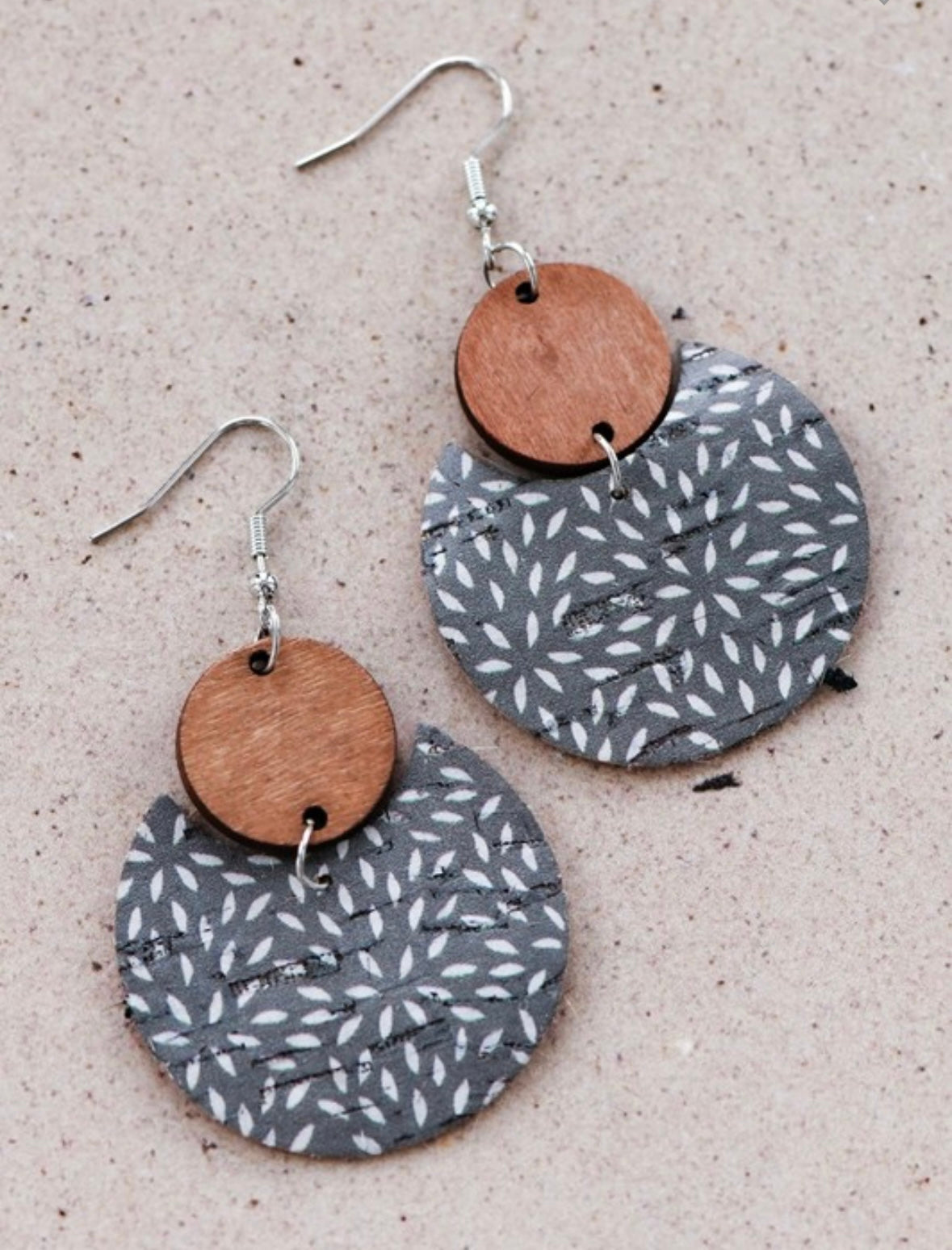 Boho Print Wood and Cork Earrings