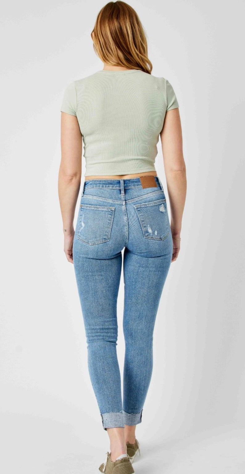 Judy Blue MR Destroyed Cuffed Skinny Jeans