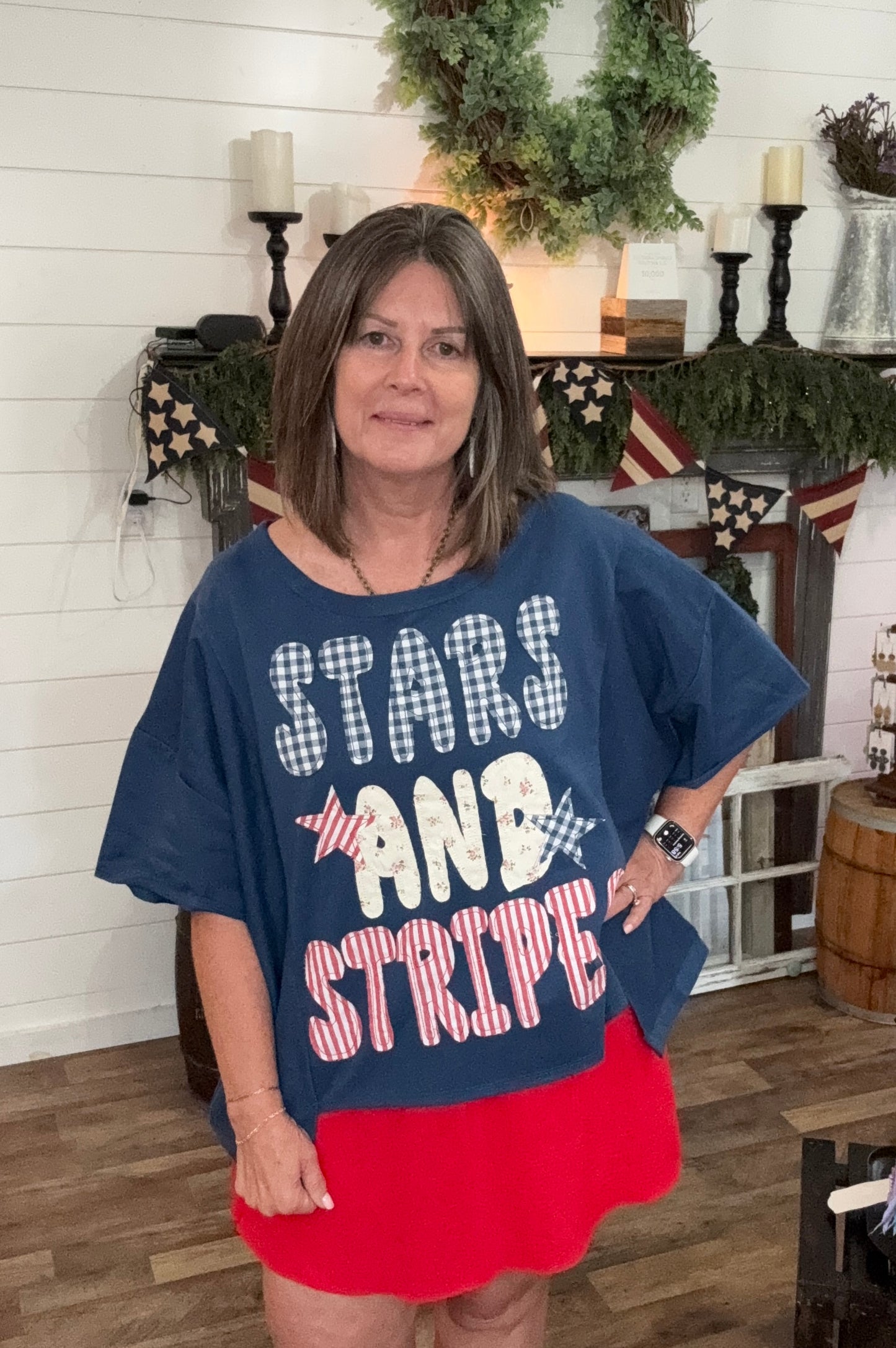 Stars and Stripes Patchwork SS Top