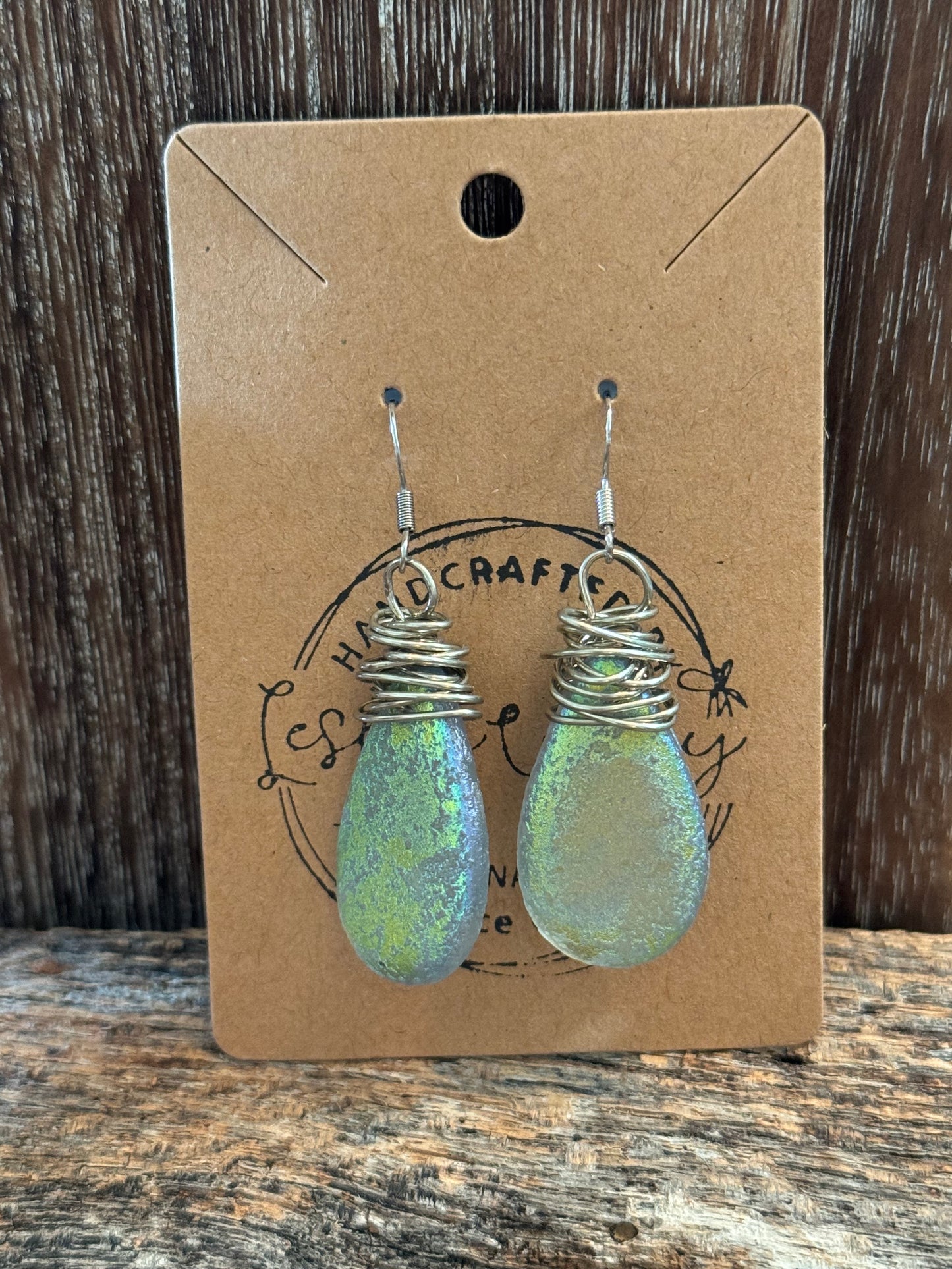 Czech Irridescent Glass Pendant Earrings