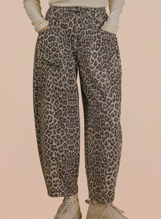 Go Wild Cheetah Print Barrel Leg Pants