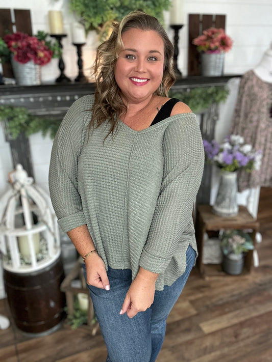 Vera V-Neck 3/4 Sleeve Jacquard Top