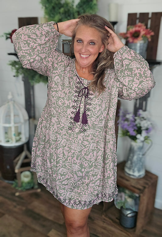 Embroidered Rayon Challis Mini Dress by Easel