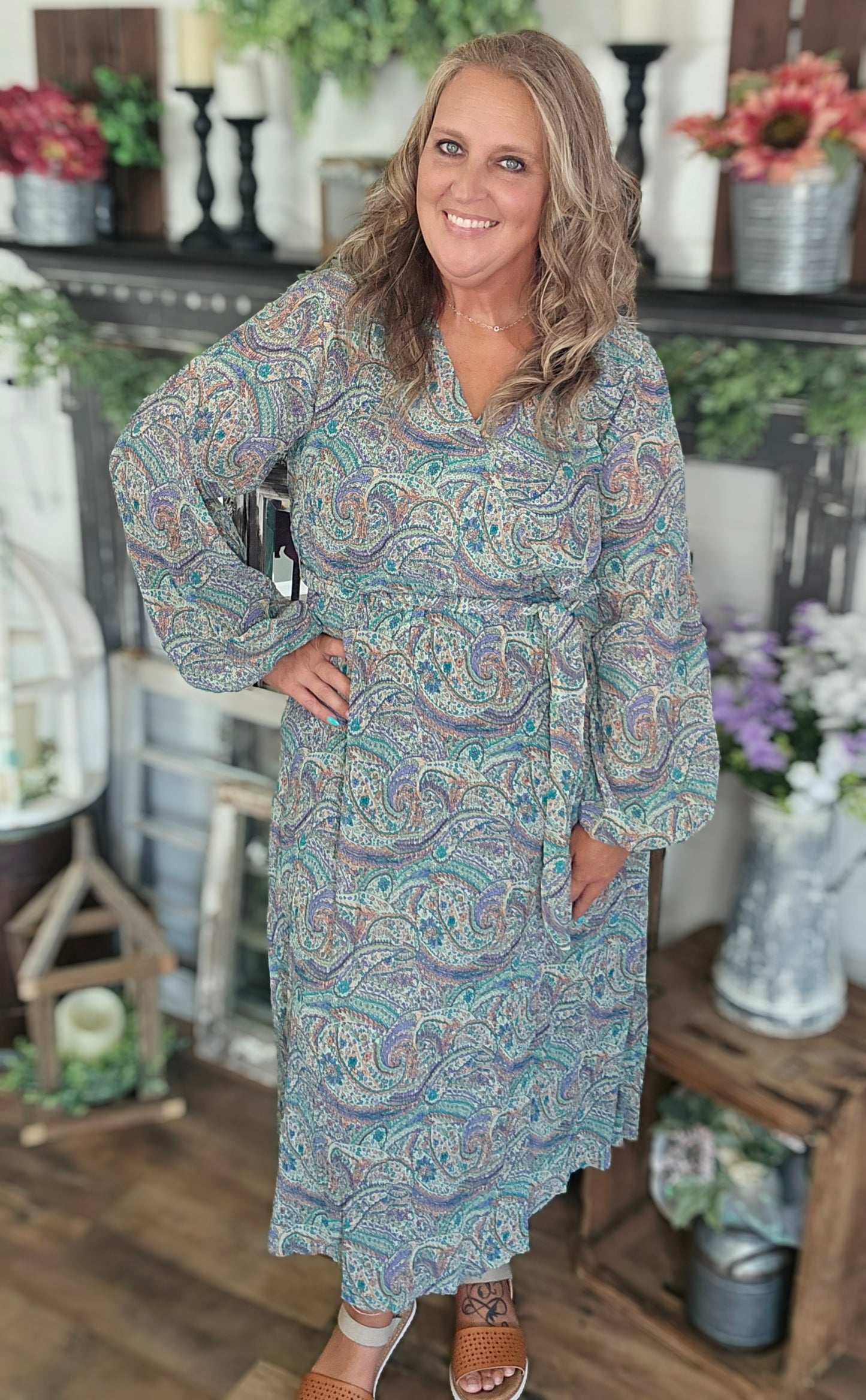 Simply Sage Printed Midi Dress by Easel