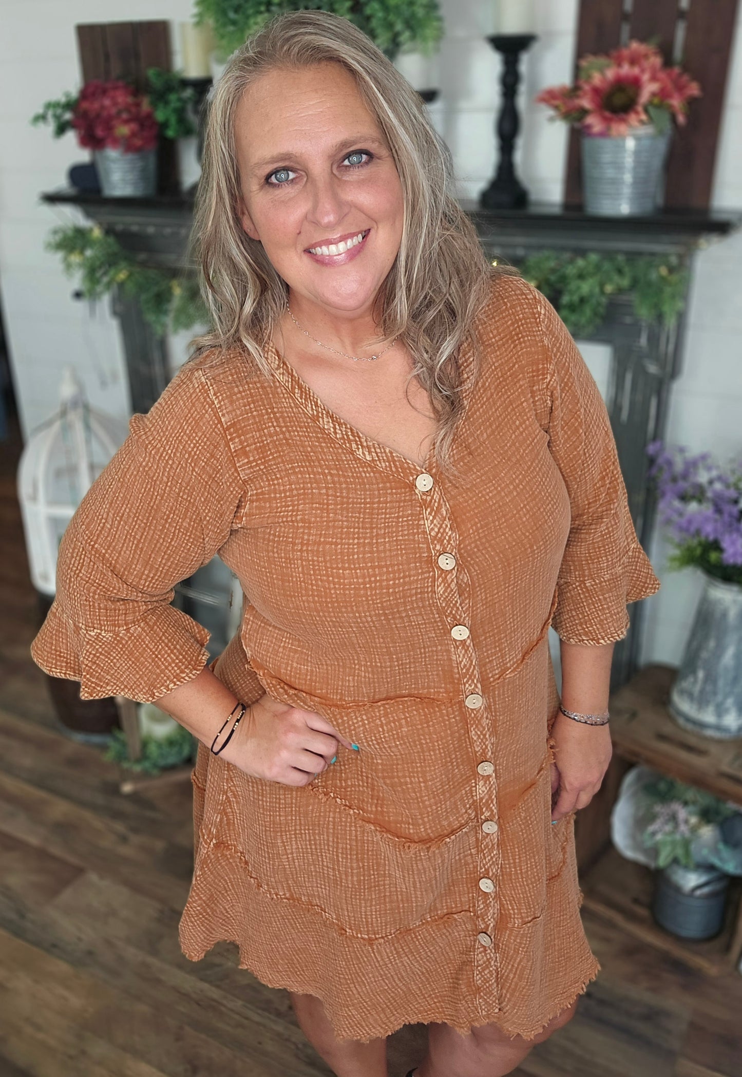 Mineral Wash Gauze Mini Dress by Easel