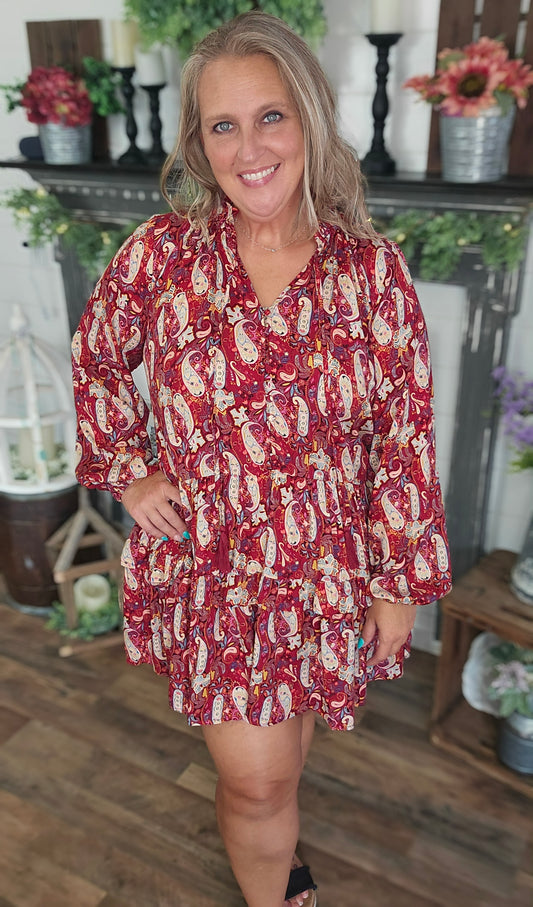 Paisley Print Challis Mini Dress by Easel