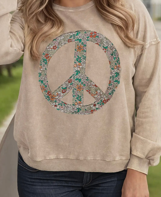 Washed Floral Peace Sign Sweatshirt