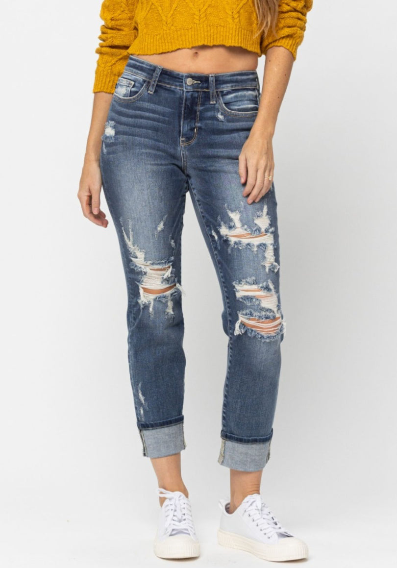 Cuffed clearance distressed jeans