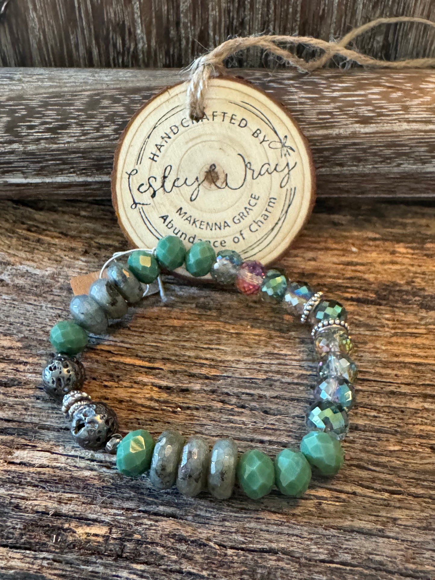 Labradorite & Green Czech Multi Bead Stretch Bracelet