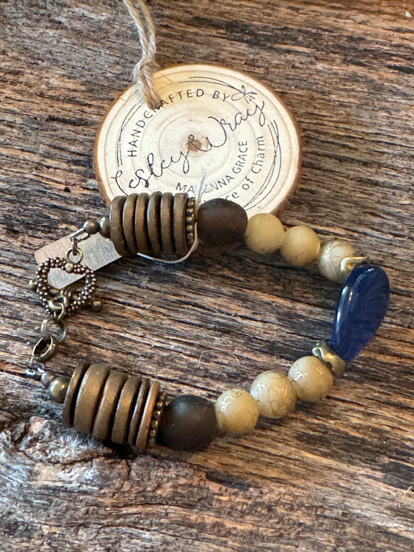 Blue Glass and brown beads Toggle Bracelet