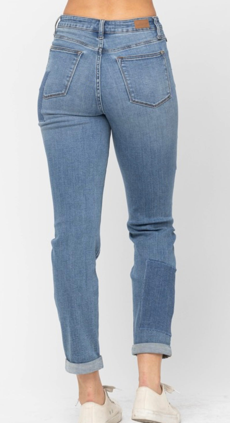 Judy Blue HW Double Cuff Patch BF Jeans