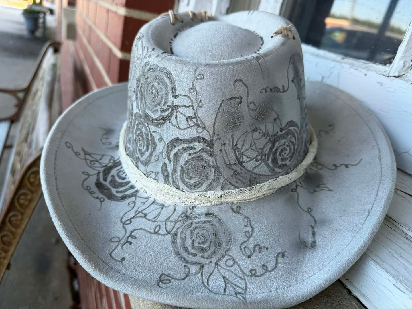 Branding The Brim - Gray Rose Floral Hat