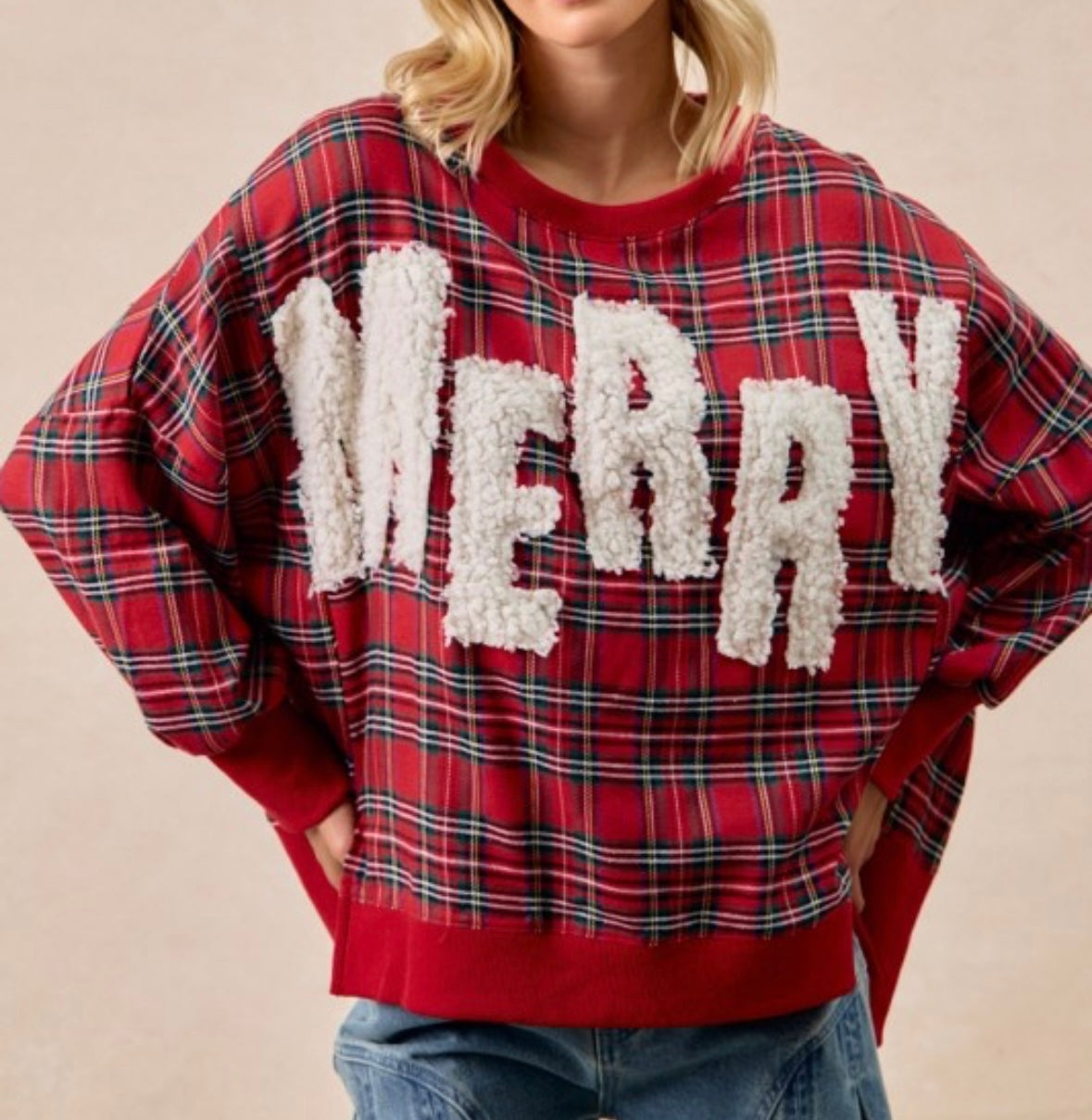 Must Have MERRY Plaid Sweatshirt