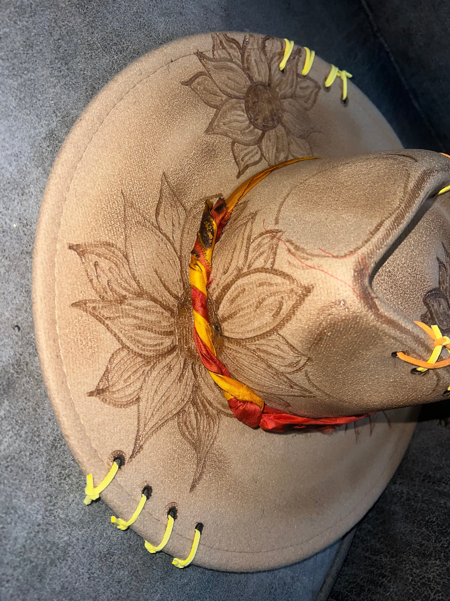 Sunflower Themed Kids Sized Camel Colored Rancher Hat