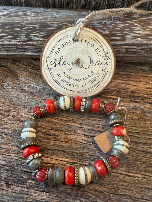 Pyrite faceted and Red Jasper Stretch Bracelet