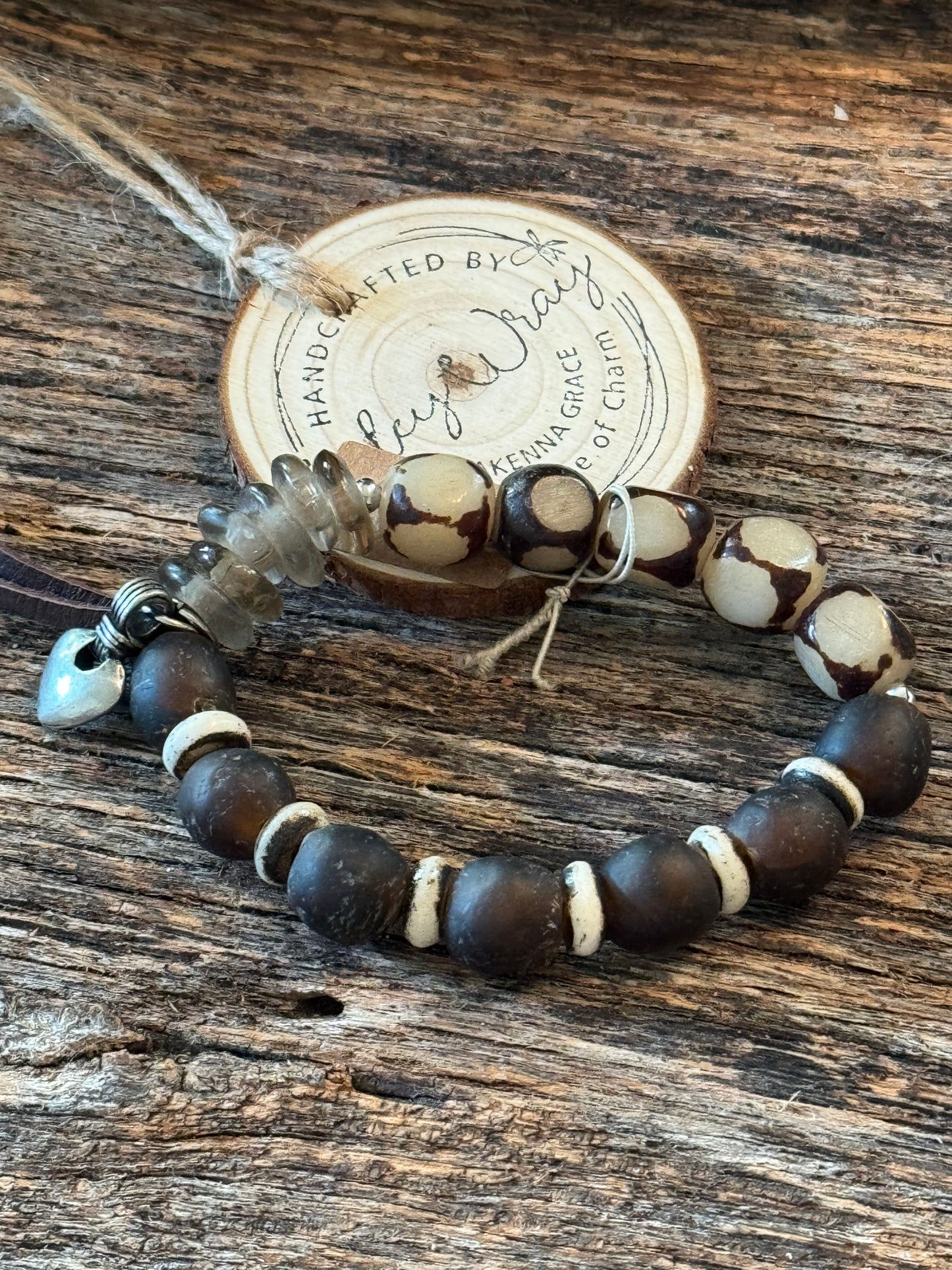 Brown sea glass and Labradorite bead Stretch Bracelet