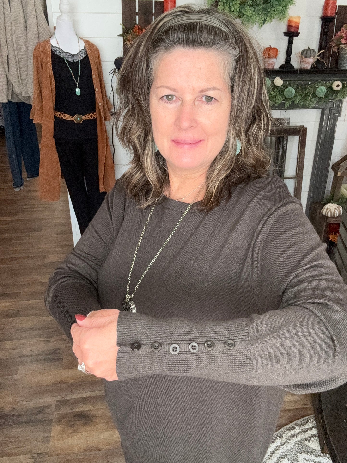Olive Button Sleeve Sweater