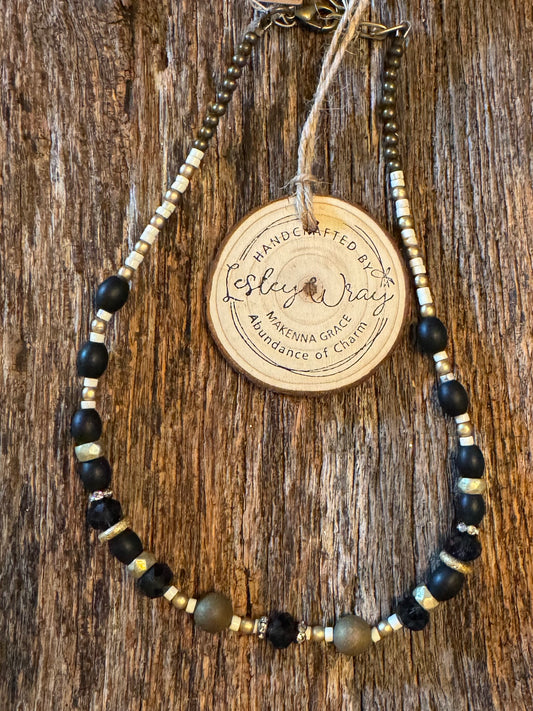 Black and Gold Beaded Necklace