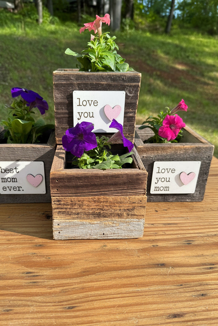 Rustic Wooden Planter with Flower