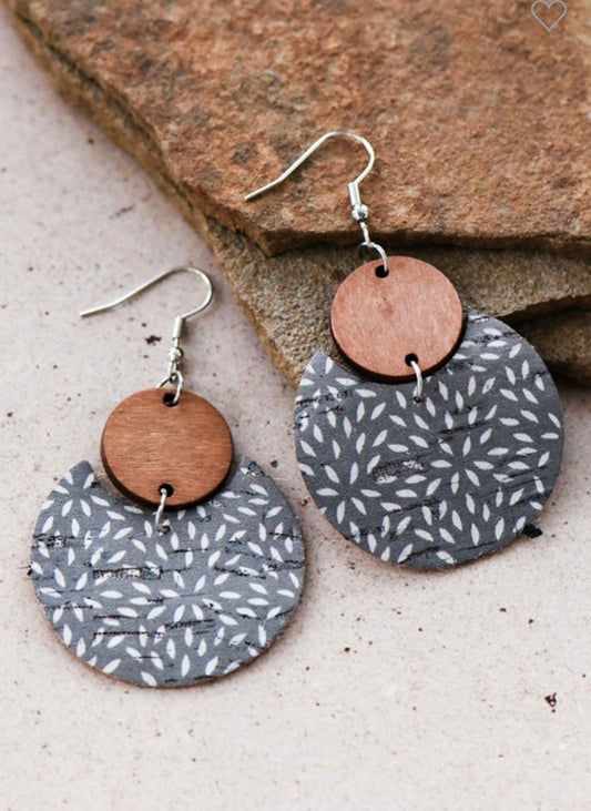 Boho Print Wood and Cork Earrings